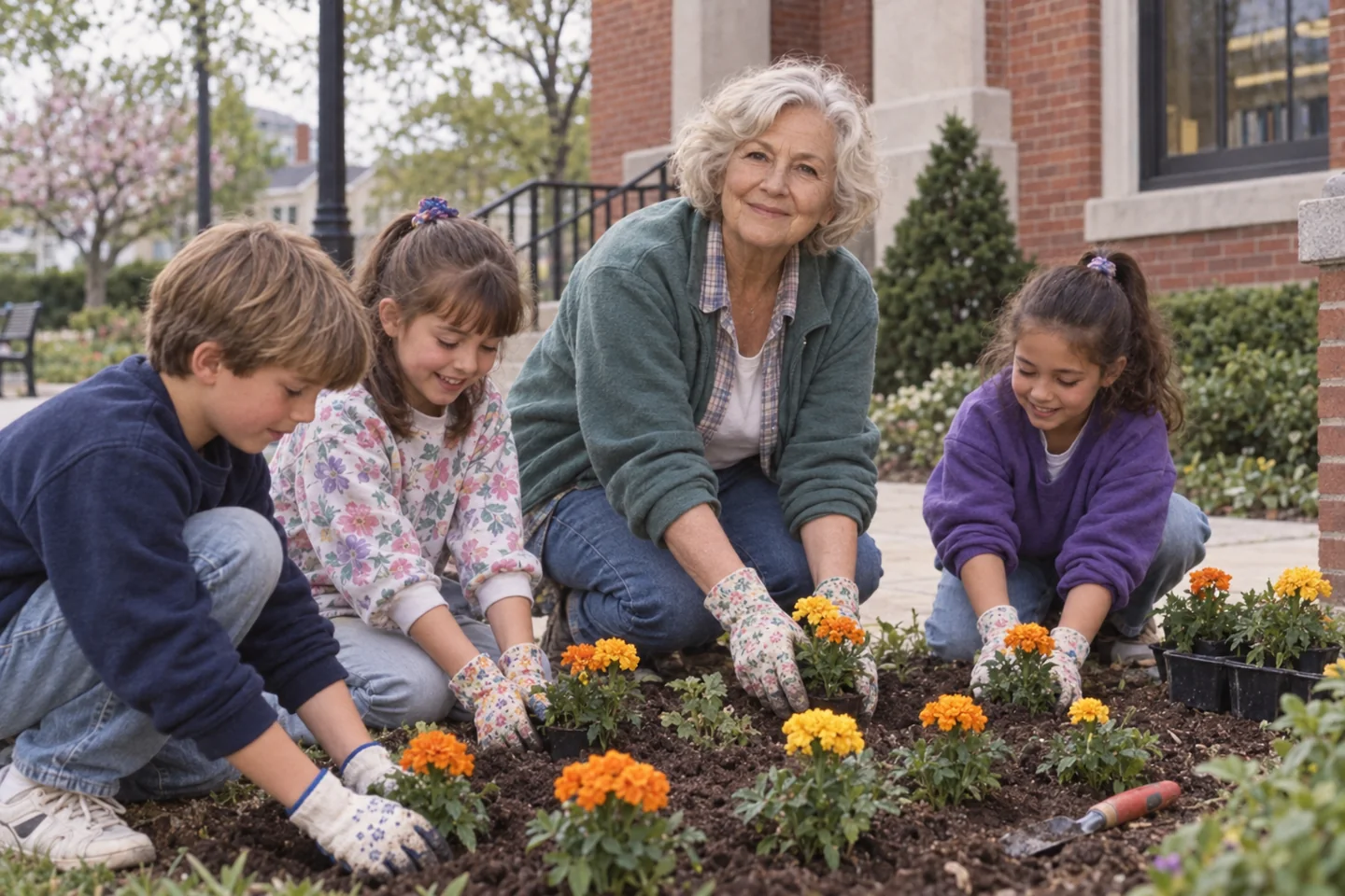 Eleanor gardening with neighborhood children in 1996